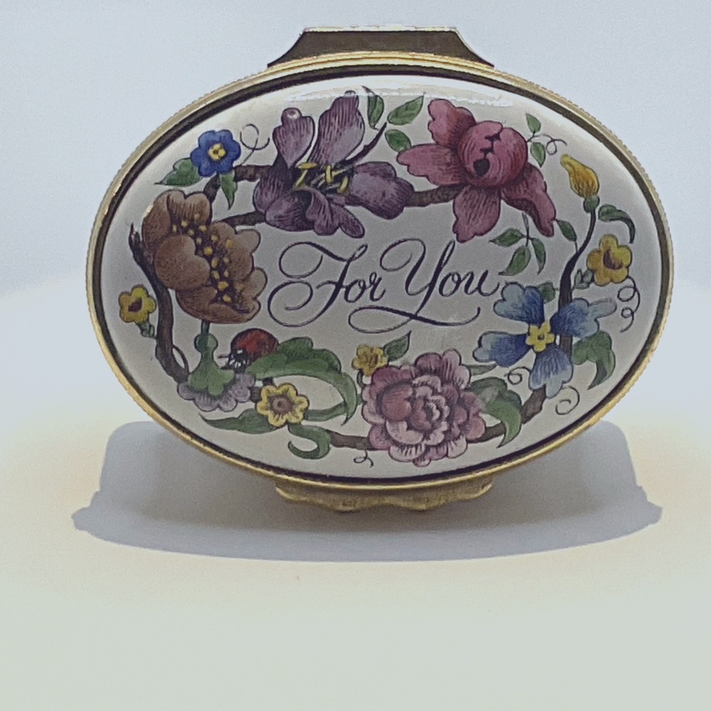 Halcyon Days Enamels FOR YOU Flowers Florals Dec Hinged Trinket Box
